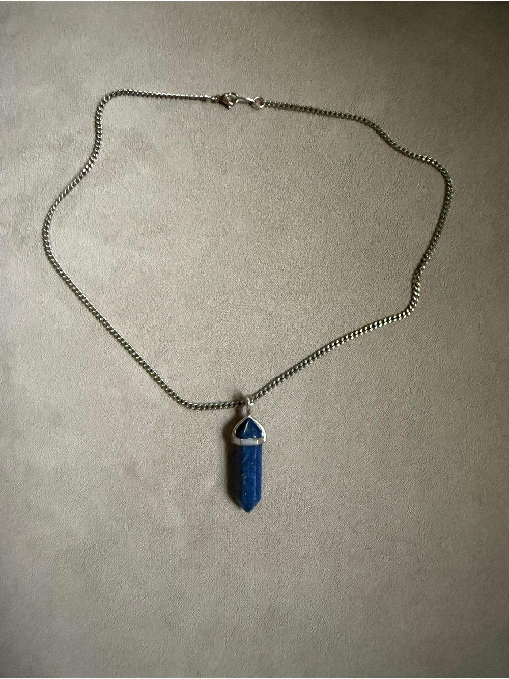 Silver Necklace with Blue Lapis Point Pendant